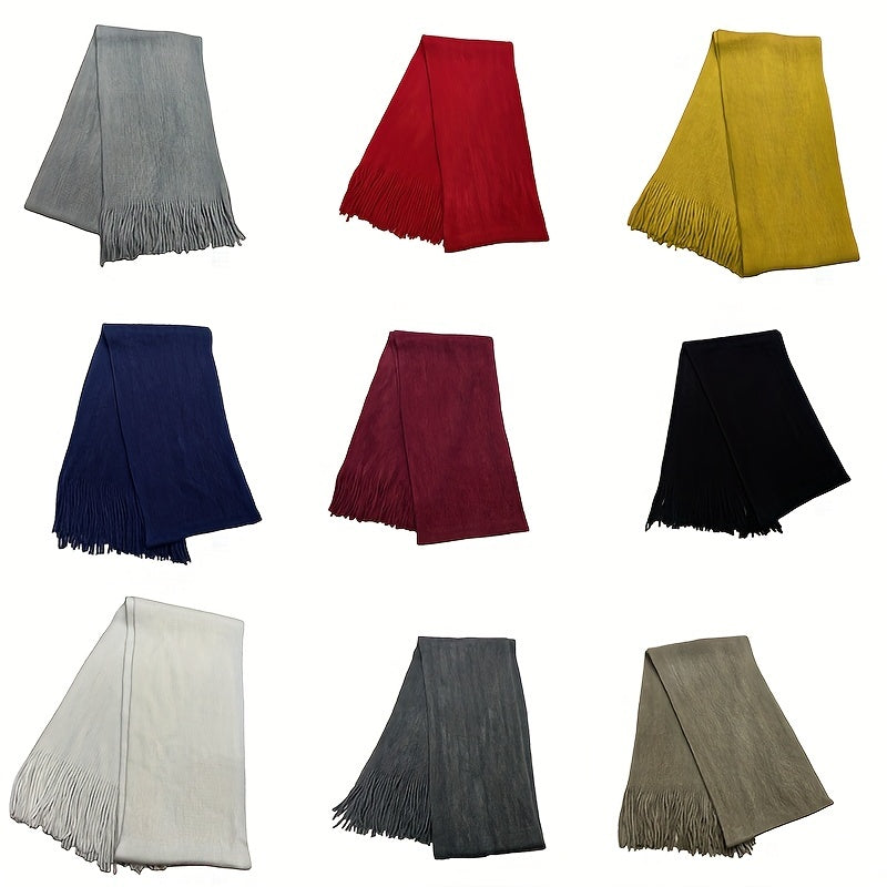 1pc Mid-length Men's Winter Tassel Warm Imitation Cashmere Scarf