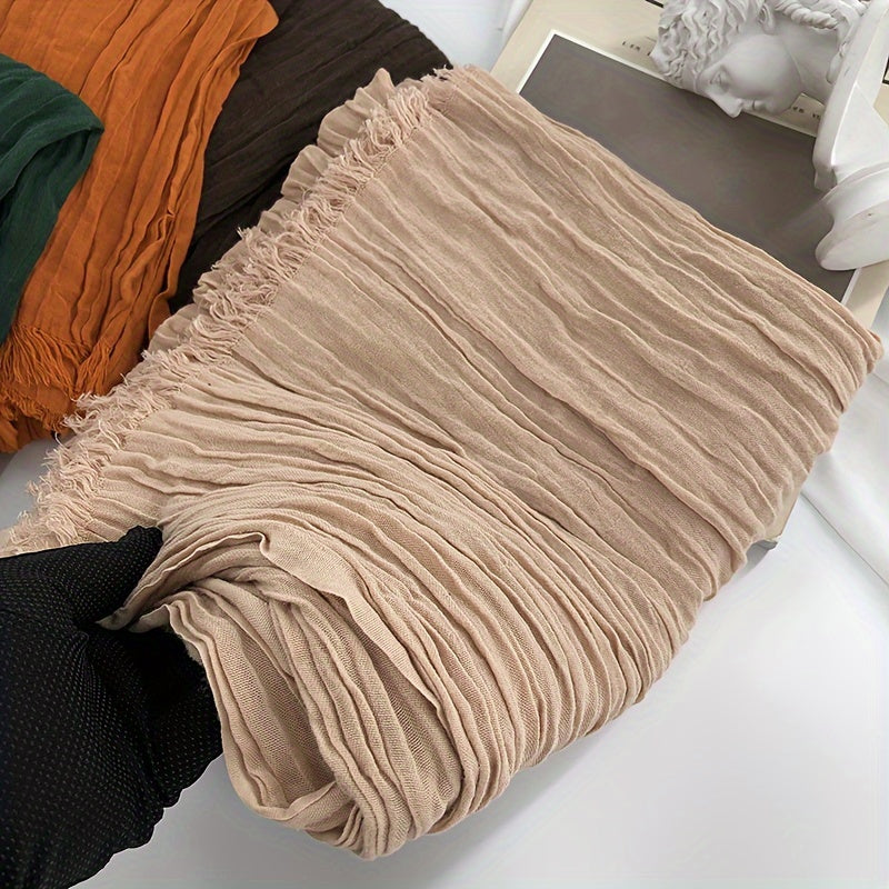 1pc Autumn And Winter Fringed Wrinkled Scarf, Unisex Warm Long Scarf