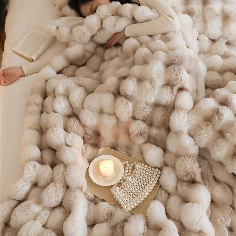 1pc Luxurious Faux Rabbit Fur Reversible Throw Blanket - Soft, Warm, Cozy, Versatile, and Lightweight for Office, Outdoor, Camping, Sofa, and Gift - Perfect for All Seasons and Occasions