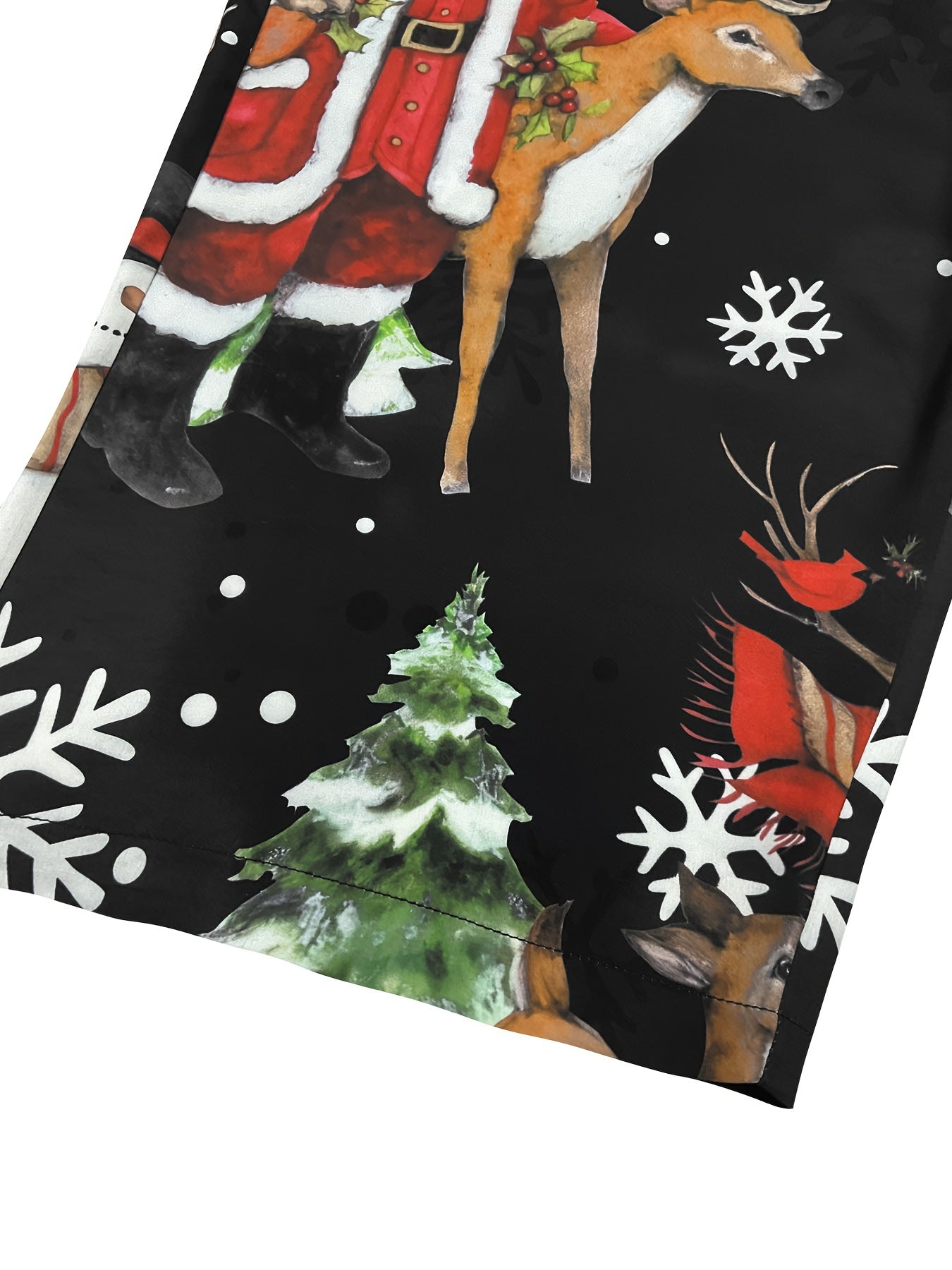 1pc Polyester Elegant Wide Leg Pants with Elastic Waist, Side Pockets, Festive Santa and Reindeer Design for Adults, Suitable for All Seasons