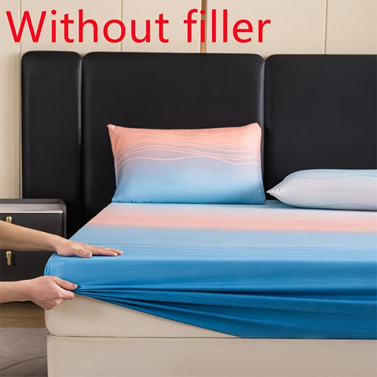 3pcs Polyester Printed Fitted Sheet Set - 1 Fitted Sheet With 2 Pillowcases No Filler, Gradient Blue Ocean Wave Design, Bedroom Decor