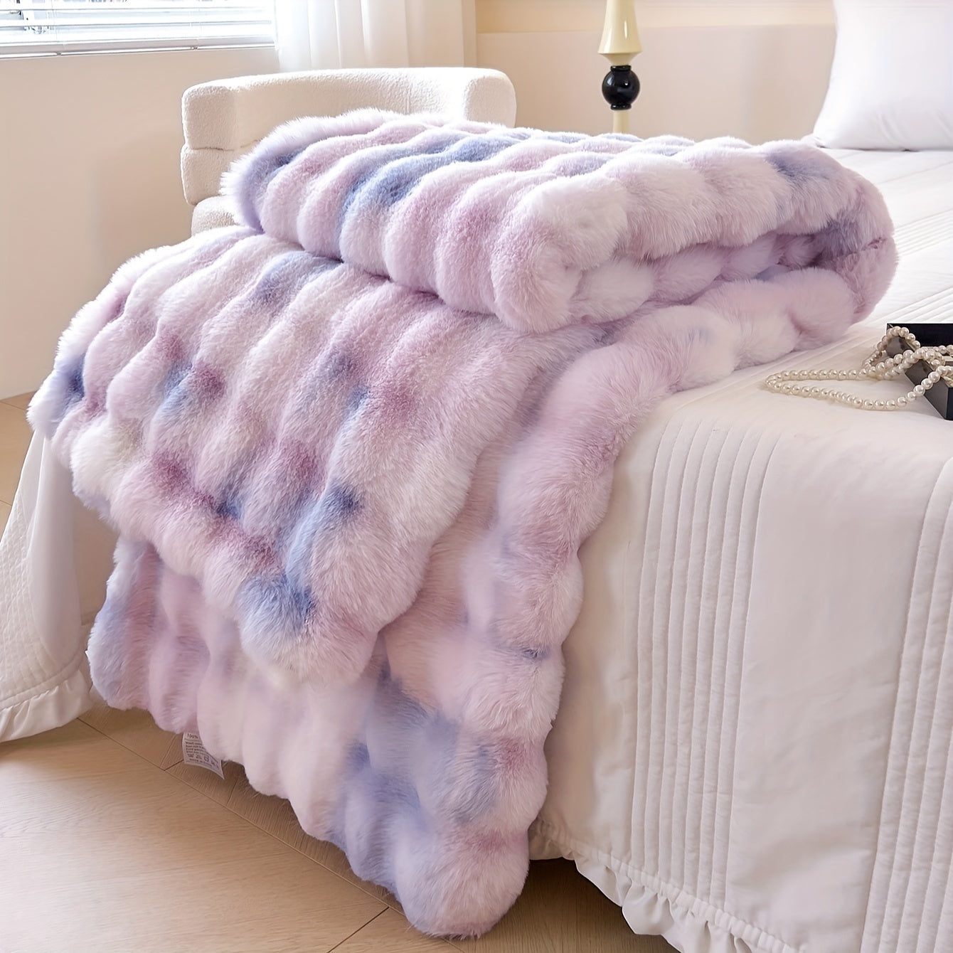 1pc Luxurious Tie-Dye Faux Rabbit Fur Shaggy Blanket - Soft, Fluffy, Plush Throw for Bed, Sofa, Nap - Warm, Cozy, and Velvety Texture