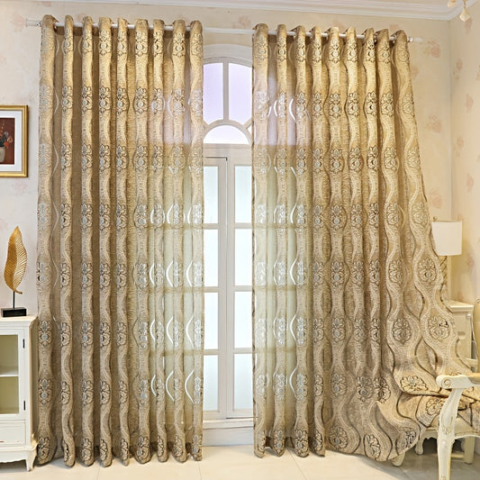 1pc Luxurious European-Style Retro Jacquard Wavy Curtain - Elegant Window Treatment for Bedroom, Office, Kitchen, Living Room, Study - Premium Home Decor with Rich Texture and Soft Light Filtering Effect