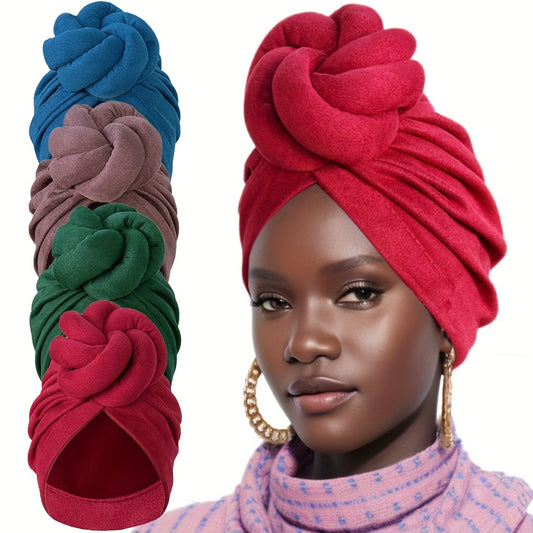 Stylish Boho Turban Knotted Beanie - Skullies & Beanies for Women with Elastic Head Scarf, Vintage Solid Colors, Chemo Cap, Ramadan Headwear, Soft and Comfortable Winter Accessory