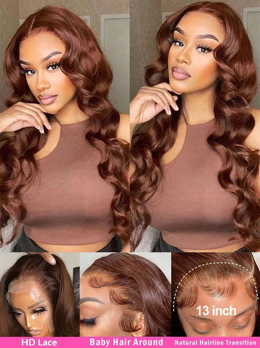 Brown Body Wave Human Hair Wigs PrePlucked 13x4 HD Lace Frontal Wig Transparent Lace Brazilian 4x4 Closure Wig on Sale Clearance