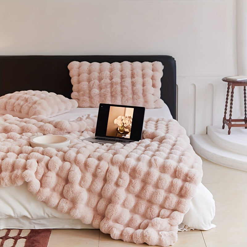 1pc Luxurious Faux Rabbit Fur Reversible Throw Blanket - Soft, Warm, Cozy, Versatile, and Lightweight for Office, Outdoor, Camping, Sofa, and Gift - Perfect for All Seasons and Occasions
