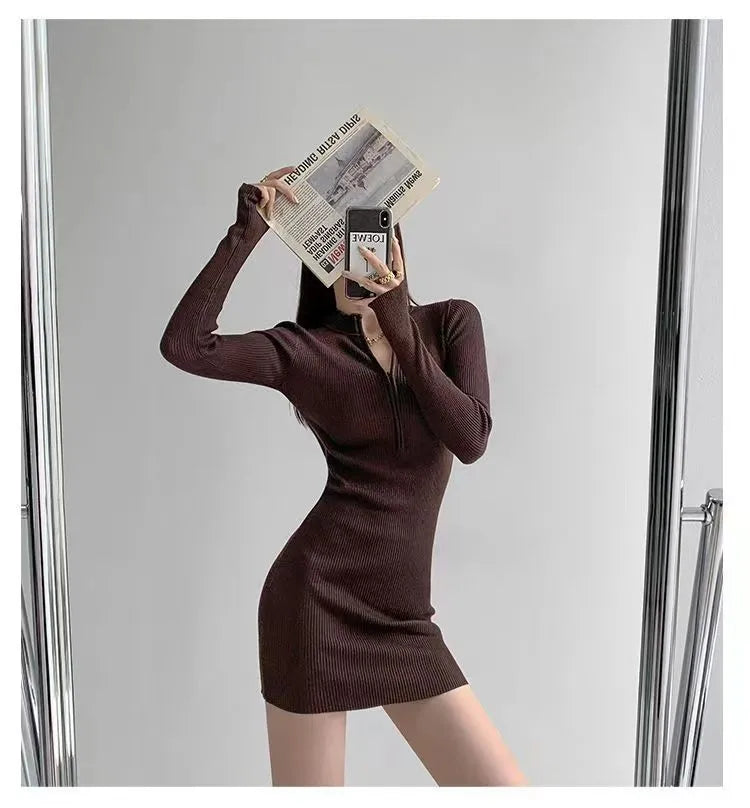 Designer Dress Europe US Hot Style Pencil Skirt Personality Fashion Long-sleeved Dress Buttons New High Stree P Letter Zipper Casual Slim Dress Clothing