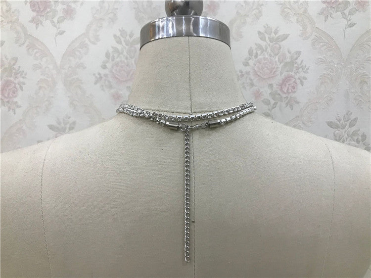 2025 ins Popular trade new product silver flash diamond neck chain simple wind double layer diamond chain sexy collarbone chain female 0193
