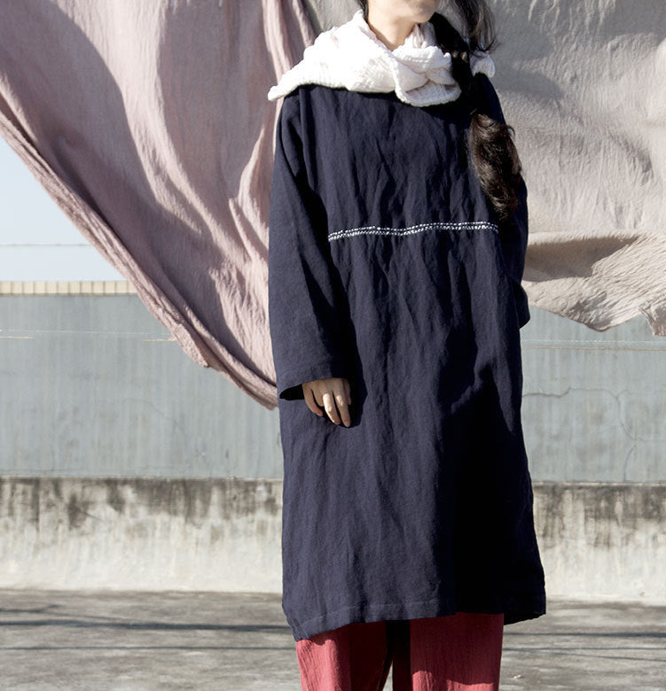 creative design winter cotton and linen retro dress with velvet embroidered robe