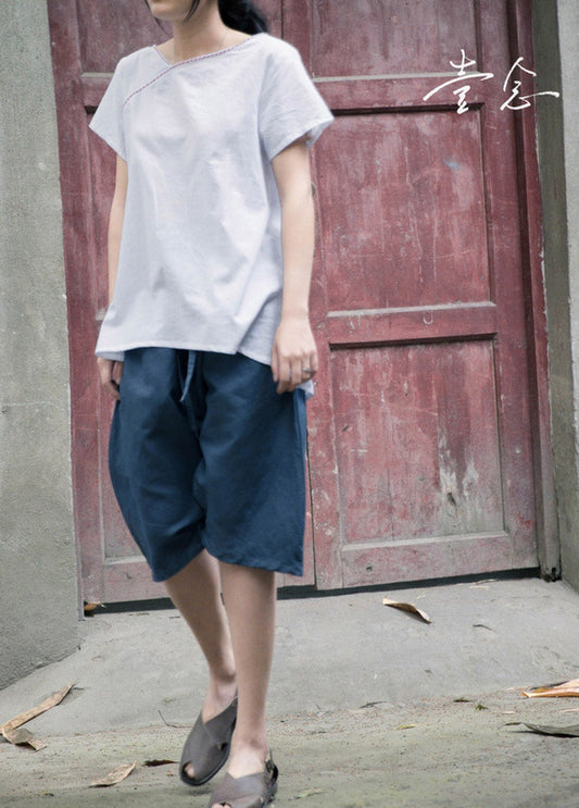 creative design summer clothing linen loose literary elastic waist pants men and women can wear couple pants