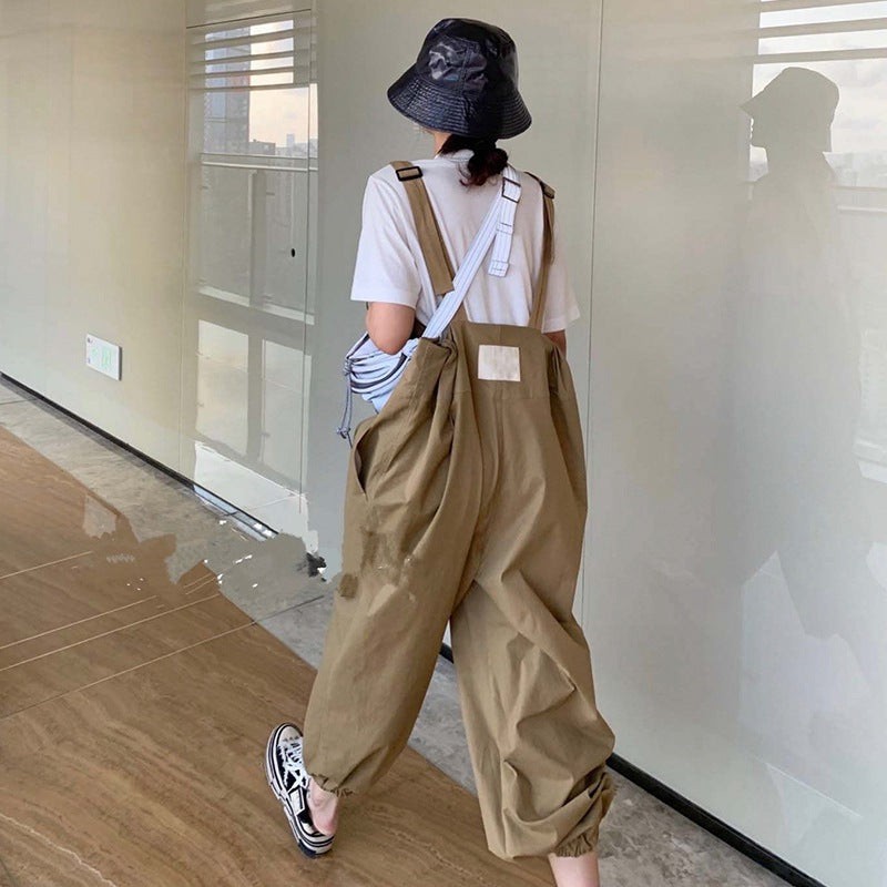 flowersverse In Stock Niche Designer New Work Clothes BF Style Suspender Pants Loose Western Style Slimming Youthful-Looking Fisherman Pants for Women