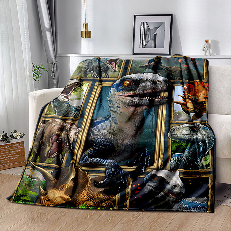 1pc Cozy Dinosaur Print Flannel Blanket - Soft, Plush, and Warm Throw Blanket for Travel, Sofa, Bed, and Office - Perfect Birthday and Holiday Gift for Boys, Girls, and Adults - Suitable for All Year Round Home Decor
