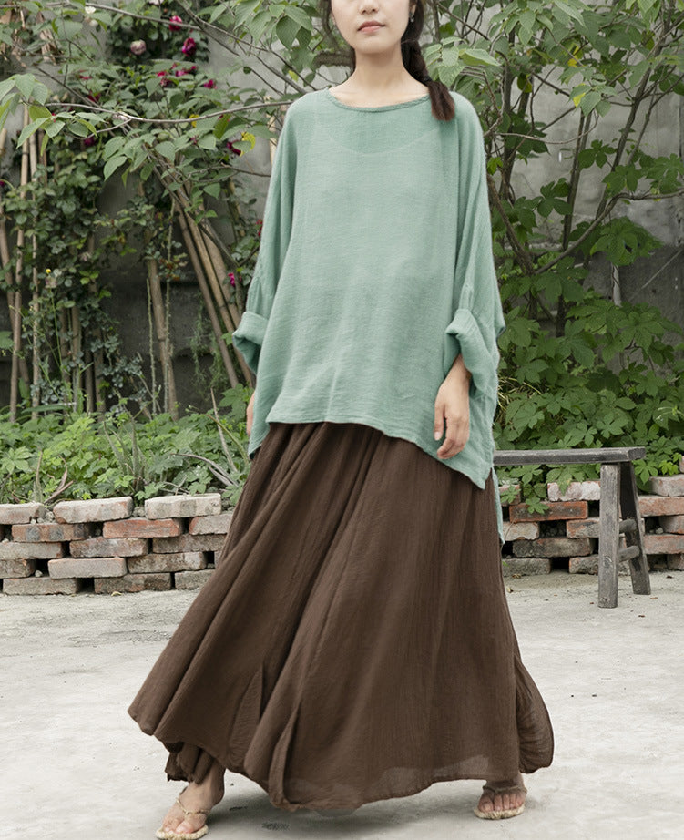 New Summer Simple Design Breathable and Comfortable Sunscreen T-Shirt Ramie Yarn Clear Versatile Top