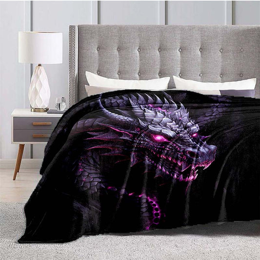 1pc Cozy Purple Dragon Lightweight Flannel Throw Blanket - Soft, Warm, and Compact for Sofa, Bed, Travel, Camping, Living Room, Office, Couch, Chair, and Bed - Perfect for Indoor and Outdoor Use