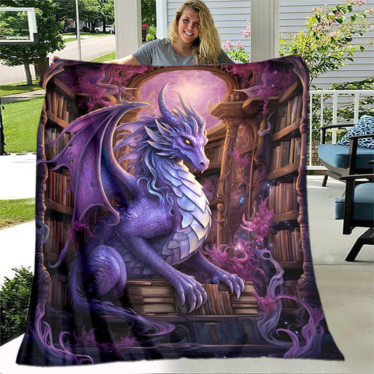 1pc Cozy Dragons and Magic Print Fleece Throw Blanket - Soft, Warm, and Lightweight Flannel Throw for Sofa, Bed, Travel, Camping, Living Room, Office, Couch, and Chair - Perfect Gift for Family and Friends with Digital Printing Technology