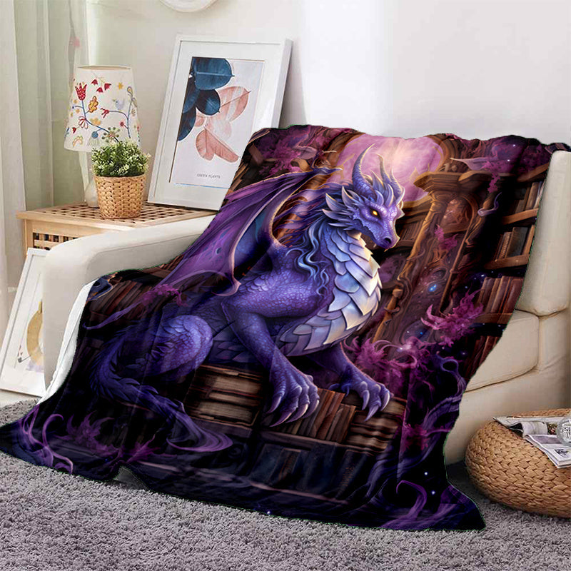 1pc Cozy Dragons and Magic Print Fleece Throw Blanket - Soft, Warm, and Lightweight Flannel Throw for Sofa, Bed, Travel, Camping, Living Room, Office, Couch, and Chair - Perfect Gift for Family and Friends with Digital Printing Technology