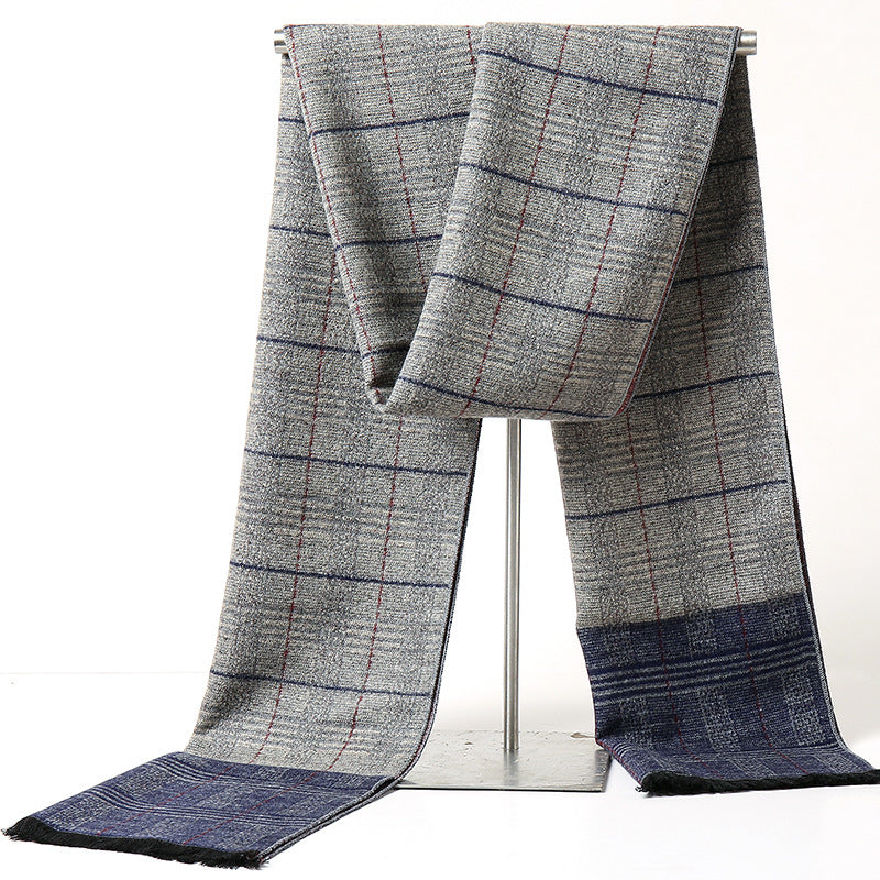 1pc Men's Winter Warm Plaid Scarf, Versatile Simple Casual Neck Scarf