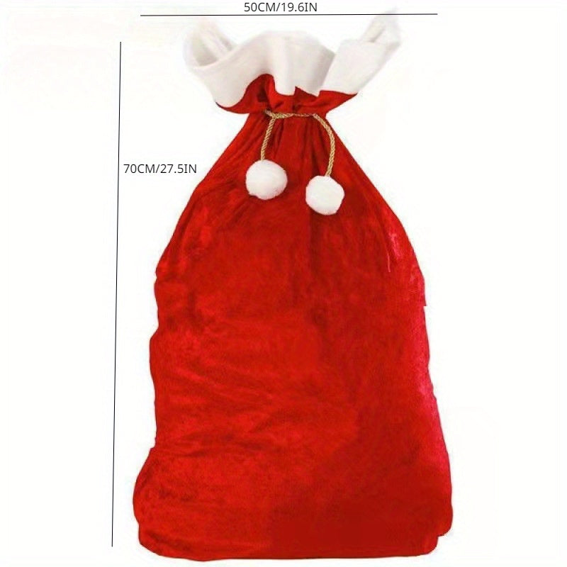 1pc Large Golden Velvet Santa Claus Gift Bag with Drawstring, Christmas Decoration Supplies, Party Bag, Wedding Birthday Party Gift Bag, Party Favors
