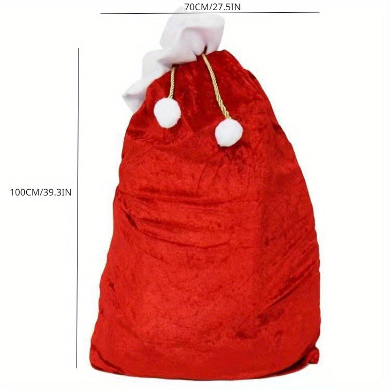 1pc Large Golden Velvet Santa Claus Gift Bag with Drawstring, Christmas Decoration Supplies, Party Bag, Wedding Birthday Party Gift Bag, Party Favors