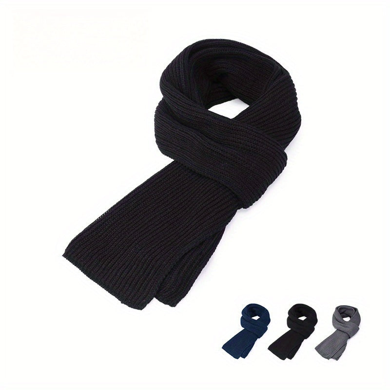 1pc Men's Winter Solid Color Scarf, Warm Men's Anti-Cold Anti-Freeze Knitted Neck Scarf
