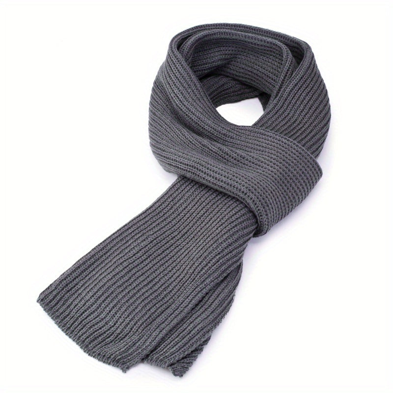 1pc Men's Winter Solid Color Scarf, Warm Men's Anti-Cold Anti-Freeze Knitted Neck Scarf