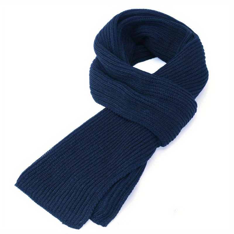 1pc Men's Winter Solid Color Scarf, Warm Men's Anti-Cold Anti-Freeze Knitted Neck Scarf