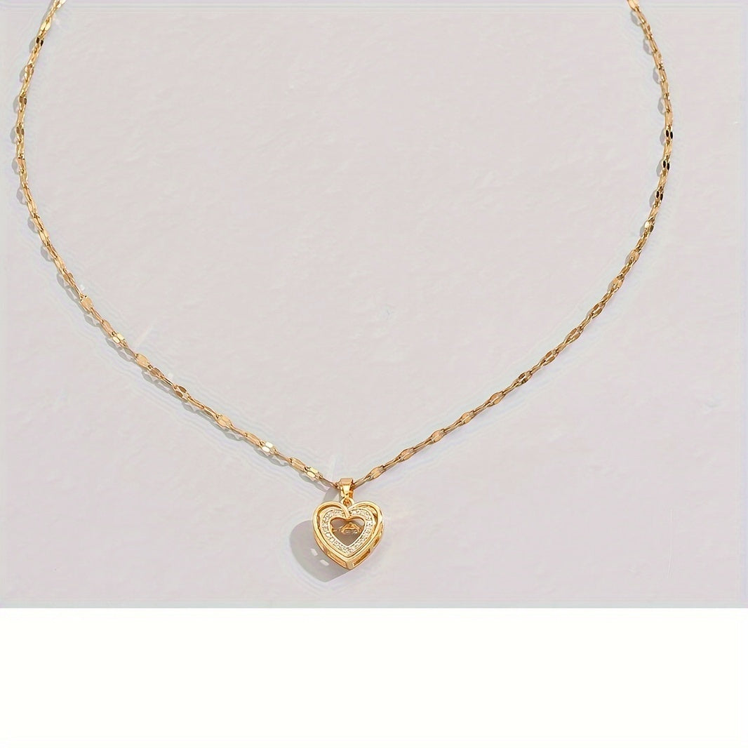 18K Gold Plated Mosaic Rhinestone Heart Pendant Necklace - Dazzling Fashion Jewelry for Men and Women, Perfect for Daily Wear, Holidays, and Parties