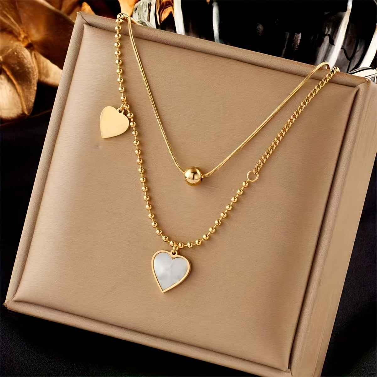 18K Gold Plated Double-Layered Stainless Steel Boho Mosaic Shell Pendant Necklace - Fashionable French Korean Retro Style Jewelry for Ladies - Perfect Gift for Daily Commuting, Holiday Party, and Leisure Activities