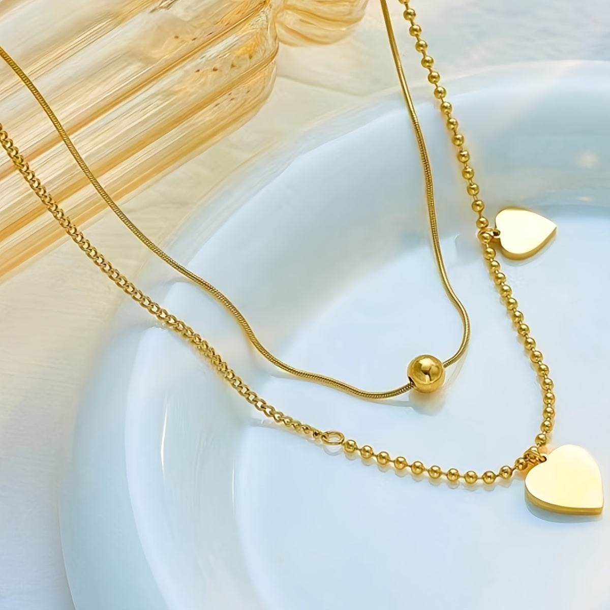 18K Gold Plated Double-Layered Stainless Steel Boho Mosaic Shell Pendant Necklace - Fashionable French Korean Retro Style Jewelry for Ladies - Perfect Gift for Daily Commuting, Holiday Party, and Leisure Activities