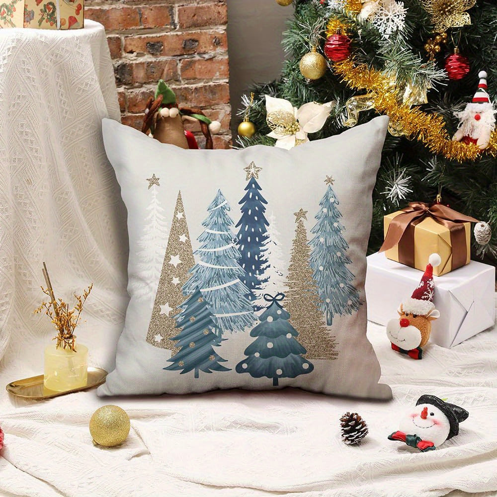 2pcs, 18x18 Inch Short Plush Christmas Tree Decorative Throw Pillow Covers, Single Sided Printing for Living Room Sofa