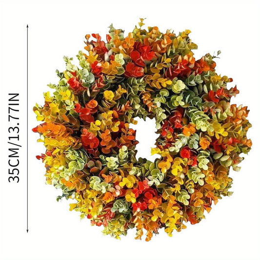 13.7 inch Autumn Wreath with Eucalyptus Leaves Farmhouse Fall Wreaths for Front Door