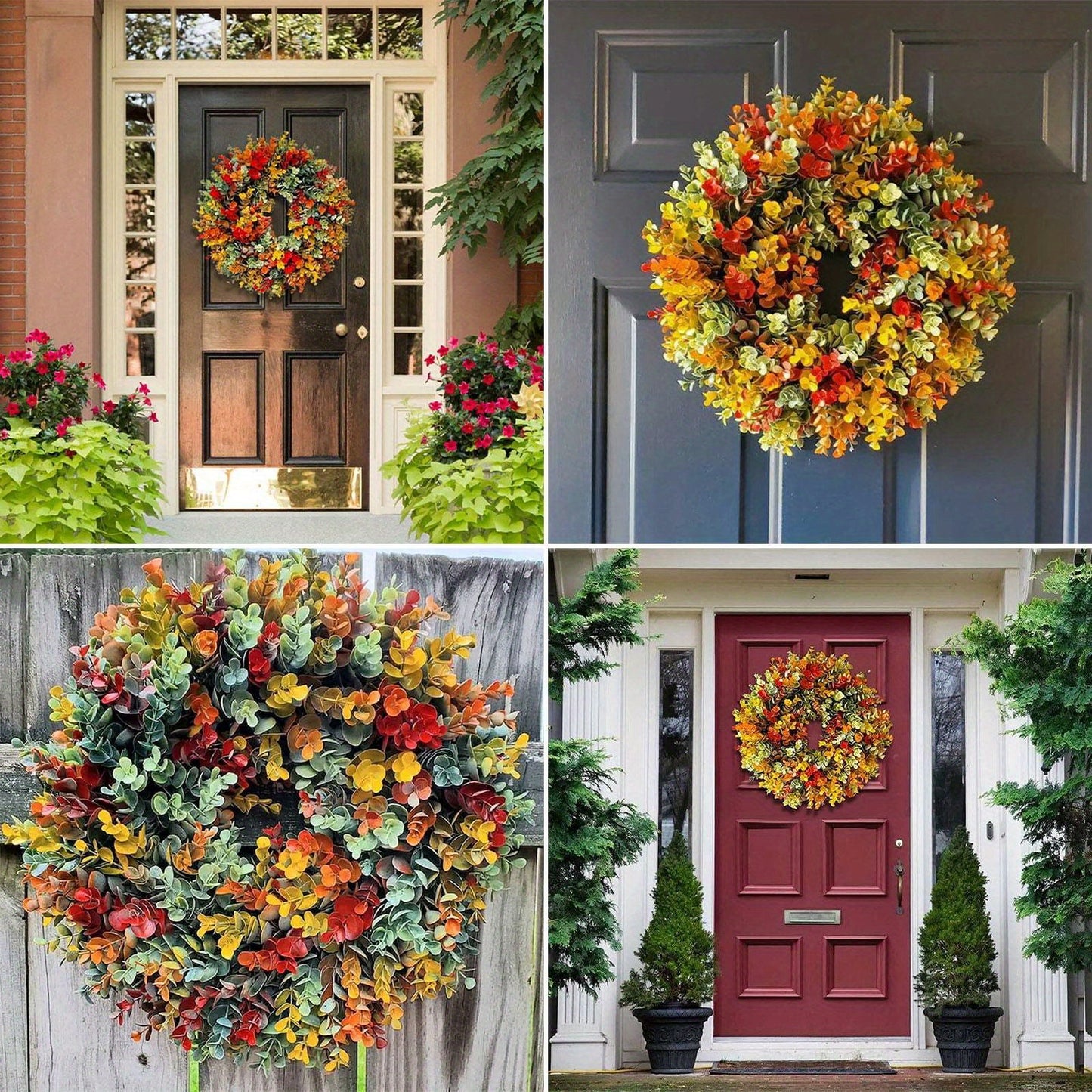 13.7 inch Autumn Wreath with Eucalyptus Leaves Farmhouse Fall Wreaths for Front Door