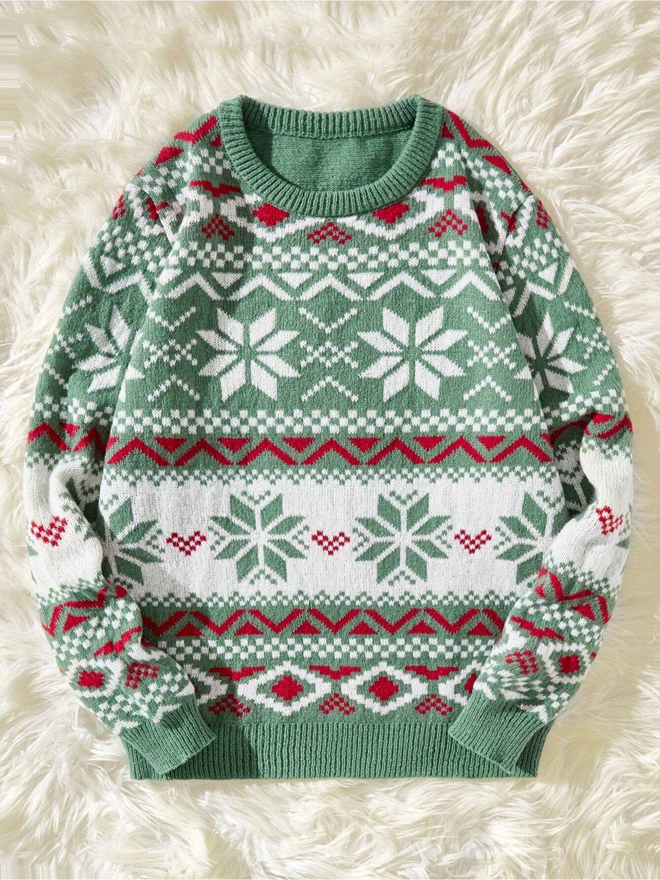 1pc JWDX220 Women's Casual Christmas Sweater - Viscose Knit Long Sleeve Pullover with Snowflake Pattern, Round Neck, Color Block Detail for Autumn/Winter Season