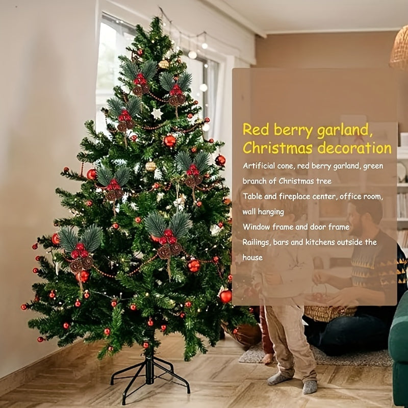 20pcs Christmas Berry Pine Cone Artificial Flowers Winter Christmas Decorations with Red Berries Pine Needles for Craft Table, Fireplace, Bar, Party, Holiday Decorations, and Essential Thanksgiving Christmas Decorations