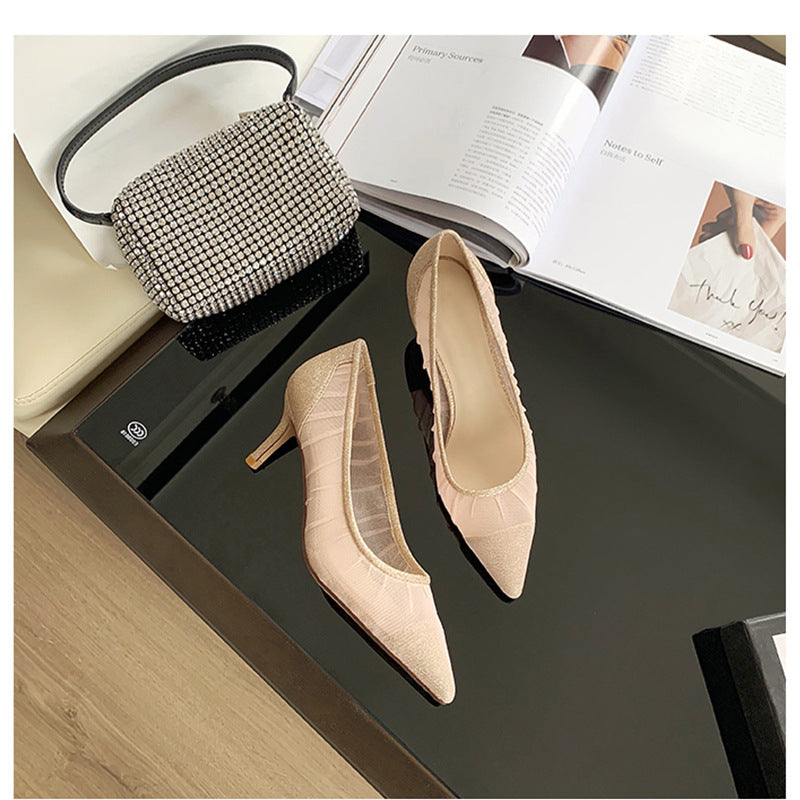 flowersverse Lace Pointed Toe Mesh Stiletto Heel Pumps Women's 2022 Autumn New Fairy Style Sexy High Heels Shallow Mouth Wedding Shoes