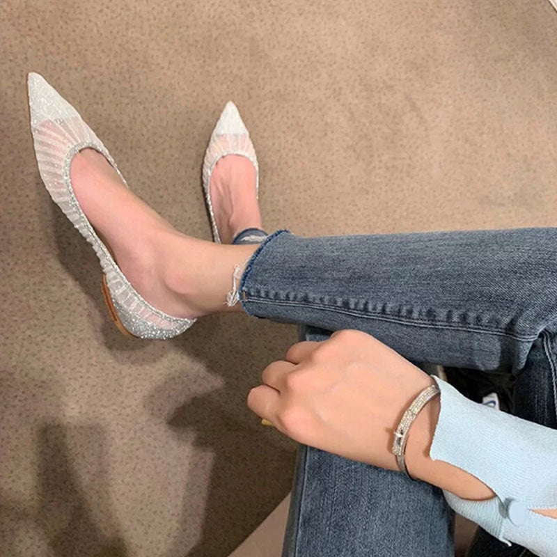 flowersverse Lace Pointed Toe Mesh Stiletto Heel Pumps Women's 2022 Autumn New Fairy Style Sexy High Heels Shallow Mouth Wedding Shoes