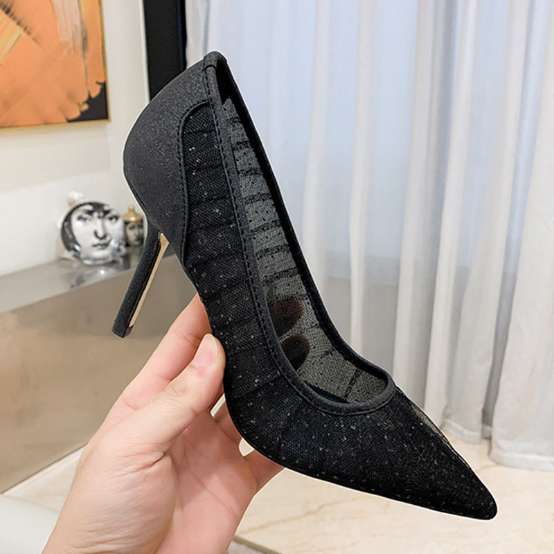 flowersverse Lace Pointed Toe Mesh Stiletto Heel Pumps Women's 2022 Autumn New Fairy Style Sexy High Heels Shallow Mouth Wedding Shoes