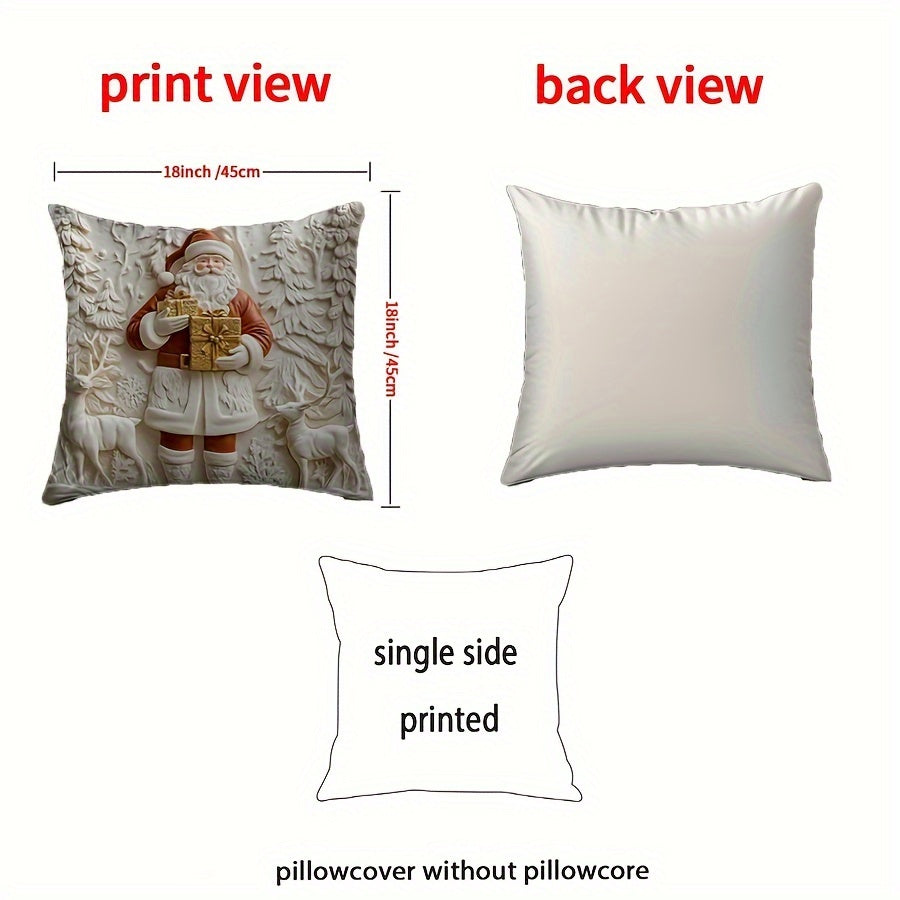 1pc Santa Claus Holding Golden Gifts White Elk 2d Printed Pillowcase 18 x 18 Inch Short Plush Polyester Material Can Be Washed with Zipper Pillowcase Decoration Bedroom Living Room Home Decoration Holiday Atmosphere Beautification Decoration Pillowcase Wi