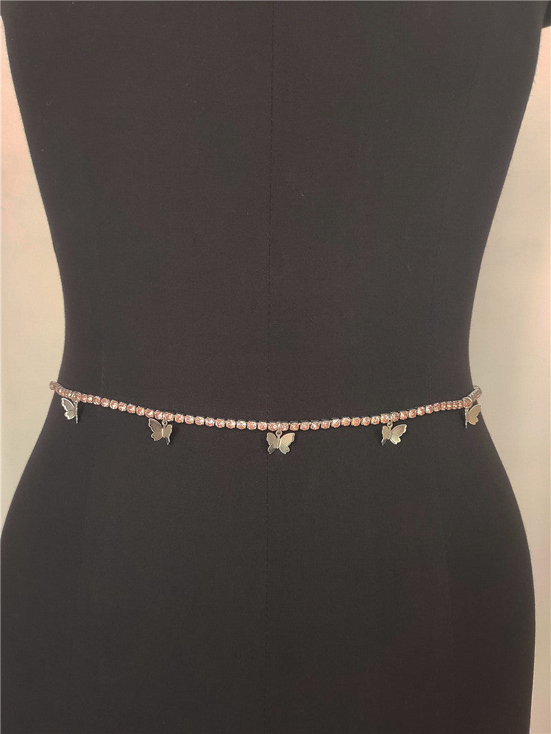 Popular, 2025 2020ins Popular trade New nightclub personalized butterfly pendant rhinestone bright diamond flash diamond waist chain fb1200