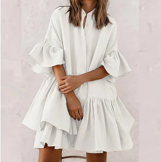 flowersverse Falbala Half Puff Sleeves Zipper Loose High-Neck Outerwear Jackets