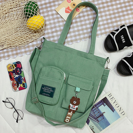 FLOWERSVERSE Canvas Bag New Fashion Fresh Literary Academy Messenger Bag Female Ins Korean Casual Large Capacity Shoulder Bag