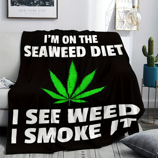 1pc Ultra-Cozy Retro Leaf Printed Blanket - Premium Flannel, Extra Warmth, Versatile for Car, Office, Picnics, & Camping - Perfect Indoor/Outdoor Companion