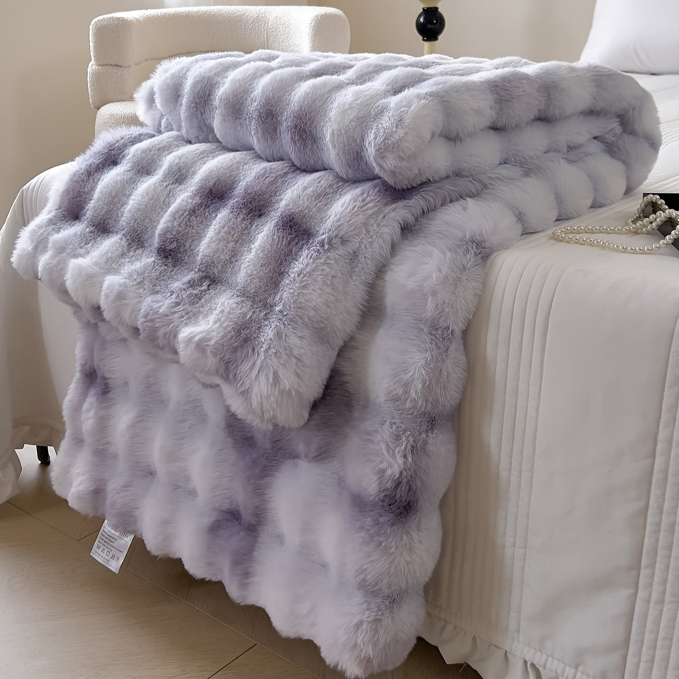 1pc Luxurious Tie-Dye Faux Rabbit Fur Shaggy Blanket - Soft, Fluffy, Plush Throw for Bed, Sofa, Nap - Warm, Cozy, and Velvety Texture