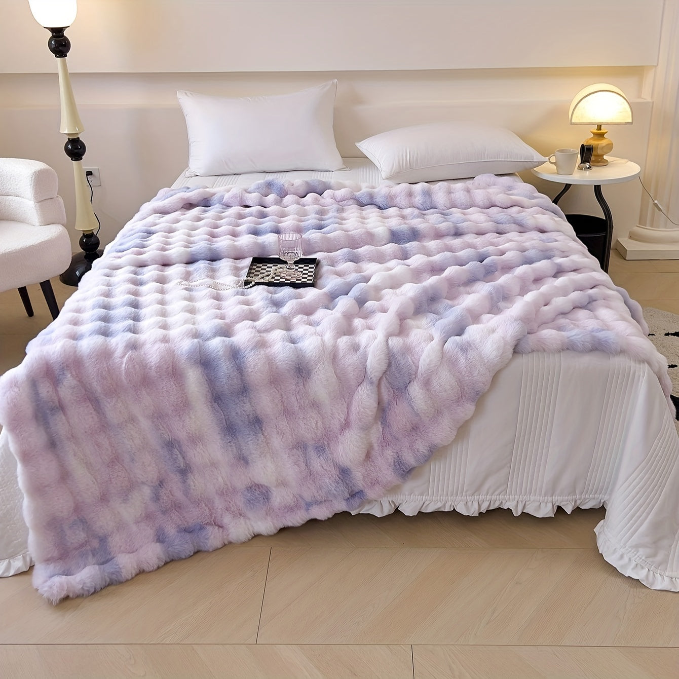 1pc Luxurious Tie-Dye Faux Rabbit Fur Shaggy Blanket - Soft, Fluffy, Plush Throw for Bed, Sofa, Nap - Warm, Cozy, and Velvety Texture