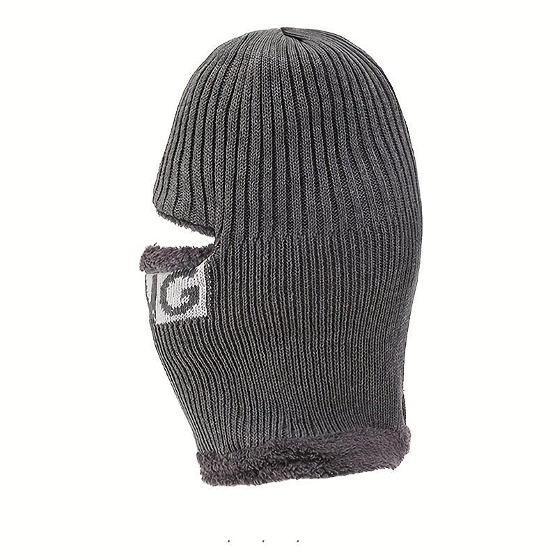 1pc Men's Scarf One Piece Hat, Winter Thickened Warm Hat, Cycling Face Protection, Cold Proof Cotton Knitted Hat