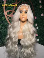 Ash Blonde Highlights 13x4 Lace Front Human Hair for Women Black Roots Ombre Body Wave Synthetic Wig Pre Plucked