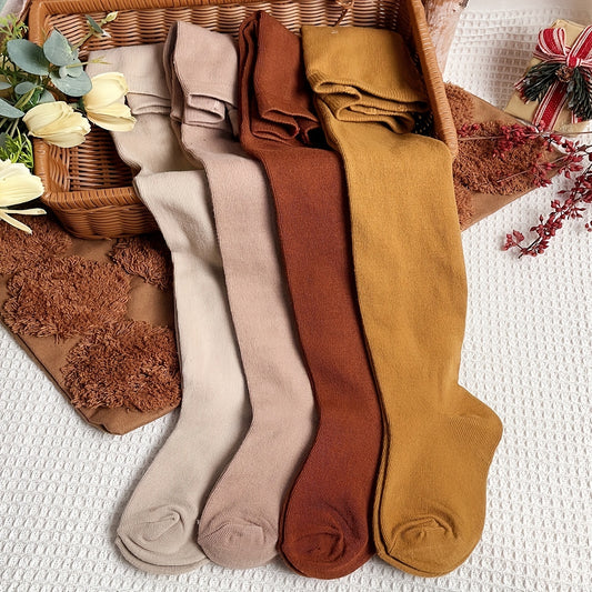 4pcs Girls Kids Casual Plain Color Pantyhose, Breathable Soft Comfy Leggings, Children's Pantyhose