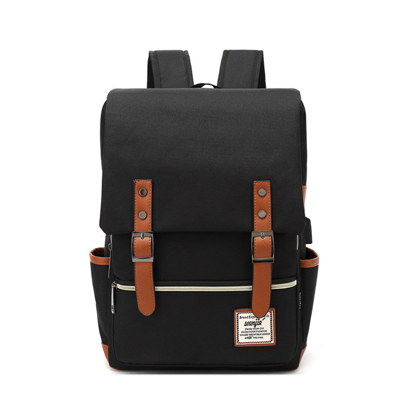 FLOWERSVERSE Foreign Trade New USB Personality Retro Men's and Women's Outdoor Canvas Large Travel Backpack Fashion Backpack Wholesale One Piece