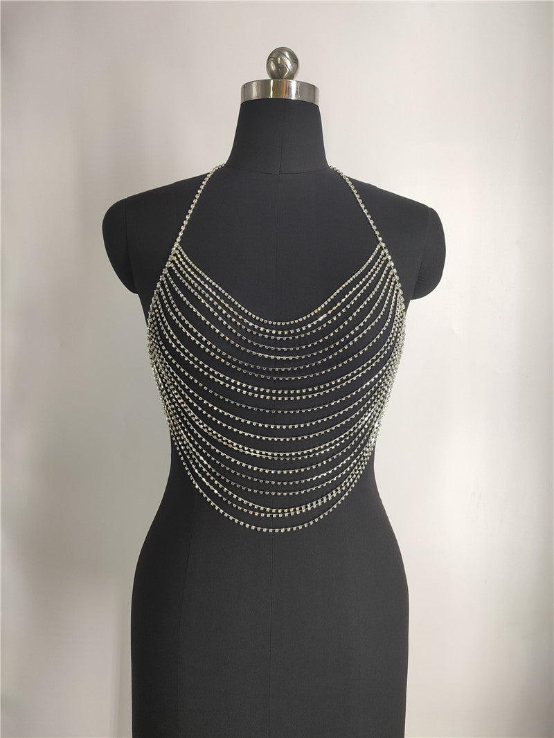 FB1670 2025 Body chain Hot trade supply Rhinestone bright diamond flash diamond neck vest body chain chest jewelry