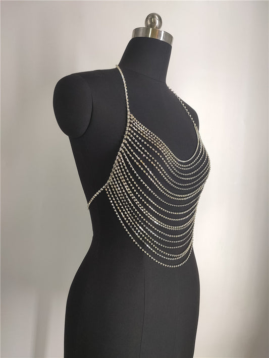 FB1670 2025 Body chain Hot trade supply Rhinestone bright diamond flash diamond neck vest body chain chest jewelry